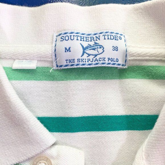 SOUTHERN TIDE Green Striped Polo Men's Shirt M - Picture 5 of 8